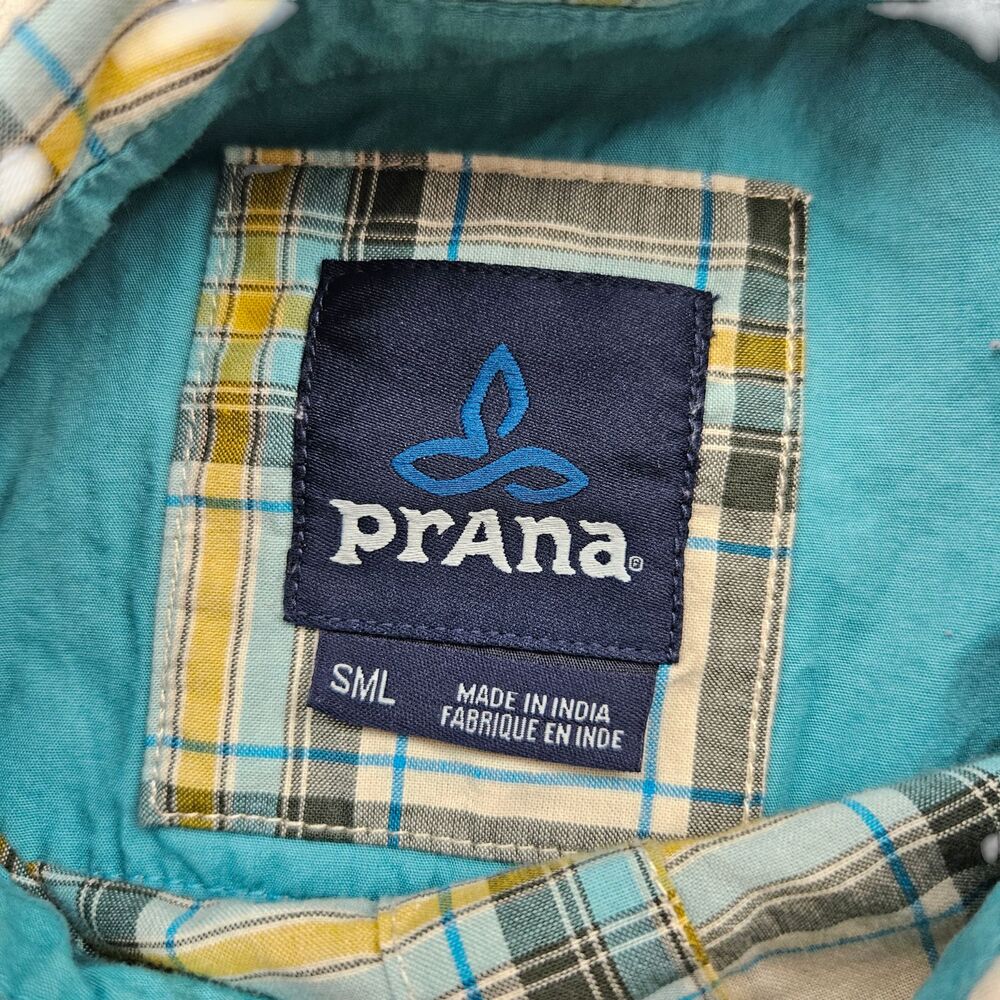 Prana Shirt Mens Small Plaid Organic Cotton Short Sleeve Hiking Outdoor - Picture 3 of 7